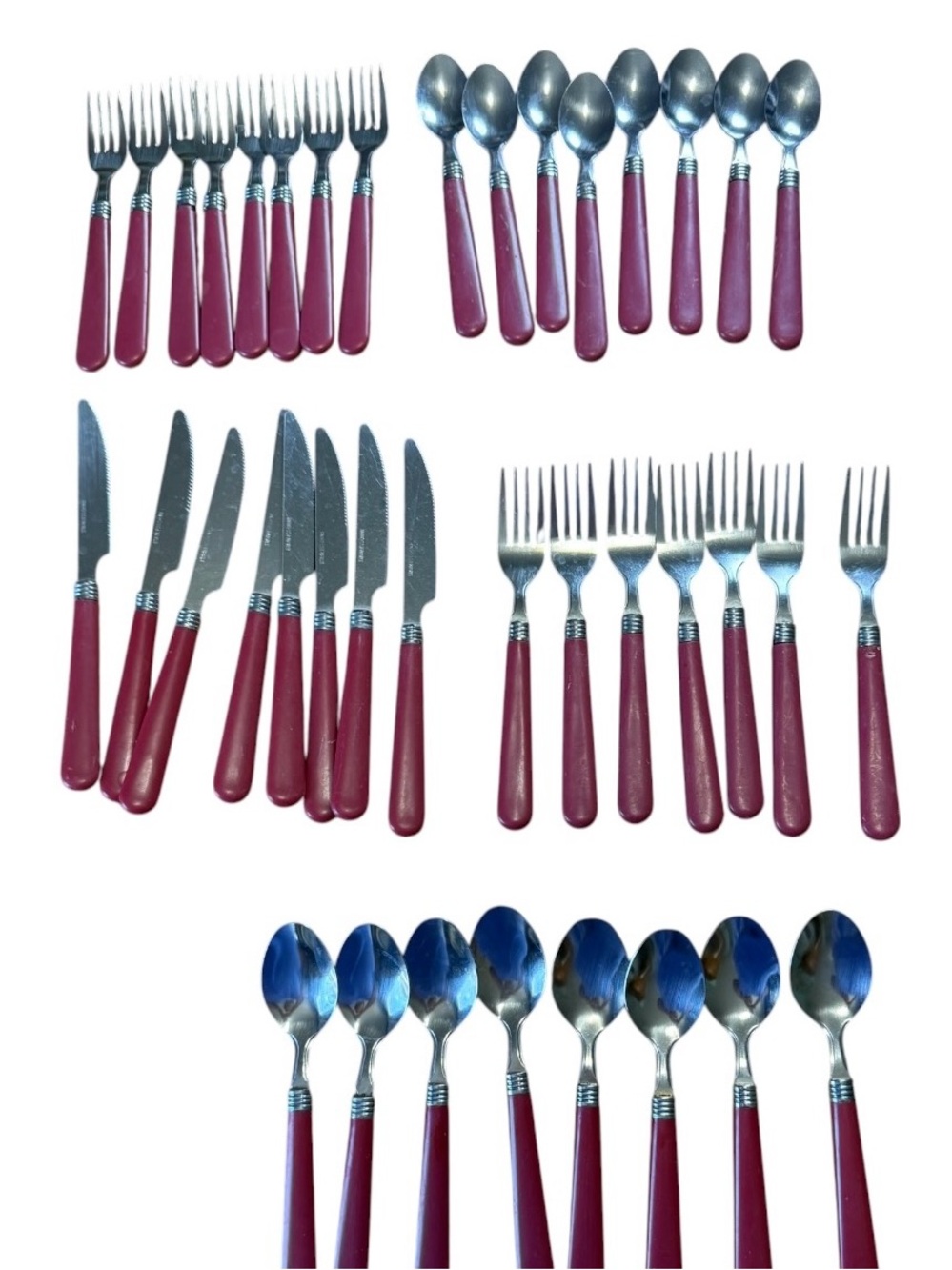 Vintage Red Stainless Steel Plastic Flatware Lot 49 China